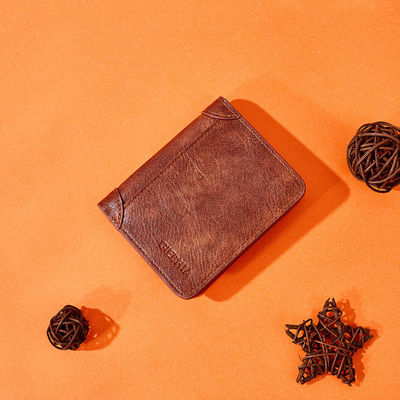 Full Grain Leather Wallet for Men Detachable Bifold Crazy Horse Wallet in Retro Brown