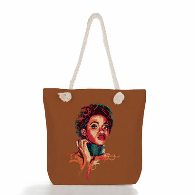 Open Closure Unisex Large Straw Cotton Tote with Waterproof Lining and Rope Handles