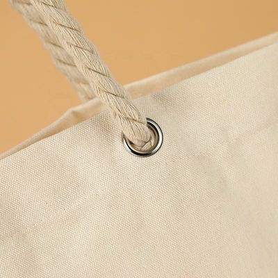 Open Closure Unisex Large Straw Cotton Tote with Waterproof Lining and Rope Handles