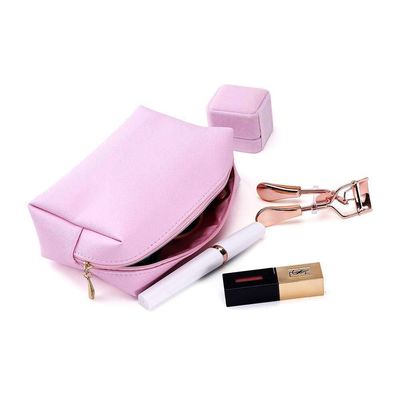 Makeup Cosmetic Bag Non Woven Durable Zipper Pouch Washable Eco Friendly Pink OEM/ODM
