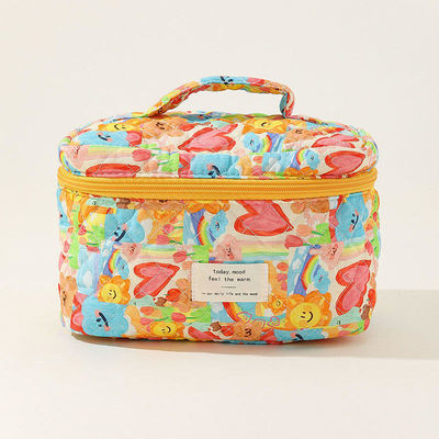 Floral Puffy Quilted Makeup Bag for Daily Life Ins Travel Student Tote Large Capacity