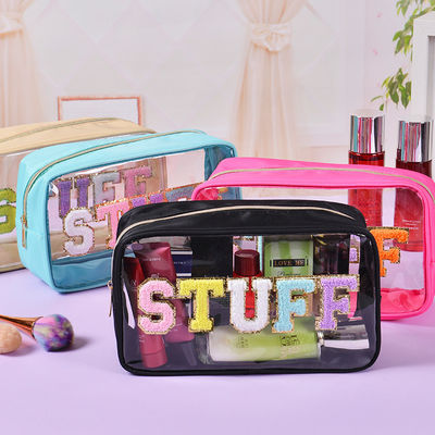 Travel Embroidery Alphabet Waterproof Transparent Pvc Toiletry Bag with Large Capacity