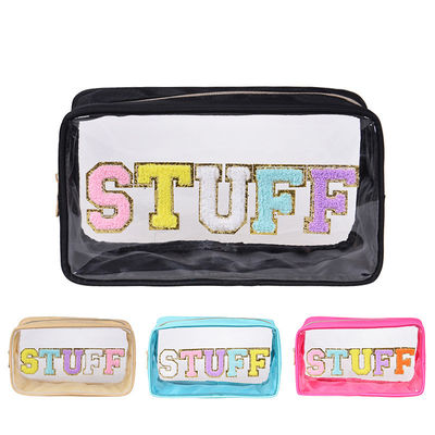 Travel Embroidery Alphabet Waterproof Transparent Pvc Toiletry Bag with Large Capacity