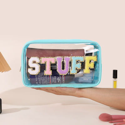 Travel Embroidery Alphabet Waterproof Transparent Pvc Toiletry Bag with Large Capacity