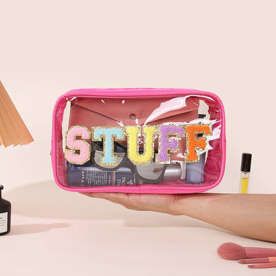 Travel Embroidery Alphabet Waterproof Transparent Pvc Toiletry Bag with Large Capacity