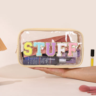 Travel Embroidery Alphabet Waterproof Transparent Pvc Toiletry Bag with Large Capacity