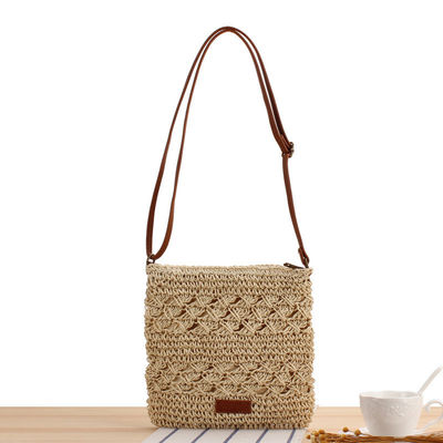 Summer Beach Woven Crossbody Straw Bag For Women with Polyester Lining and Open Closure