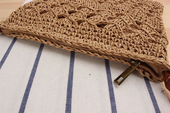 Summer Beach Woven Crossbody Straw Bag For Women with Polyester Lining and Open Closure