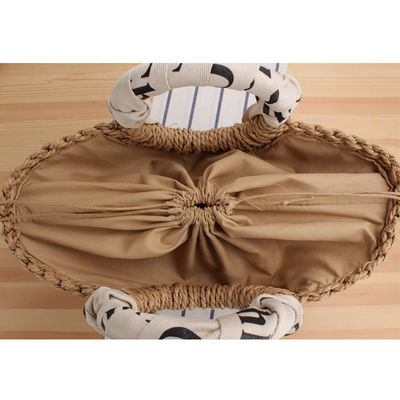 Custom Logo Accepted Silk Scarf Travel Holiday Bag with Portable Straw Woven Material