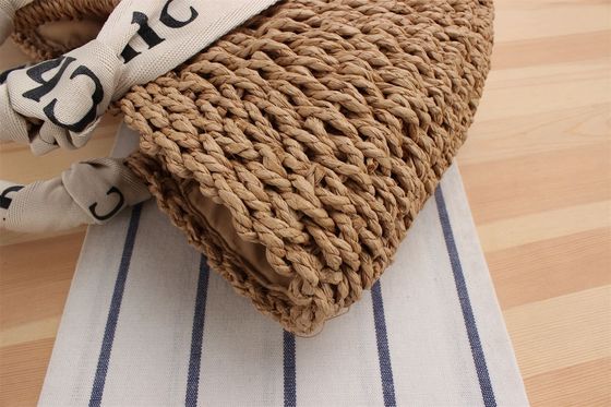 Custom Logo Accepted Silk Scarf Travel Holiday Bag with Portable Straw Woven Material