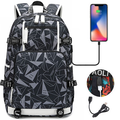 Customized Tote Bag Pattern Type Backpack for Fashion Girls and Boys USB Port Charging