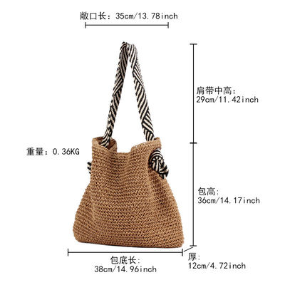Korean Style Straw Braid Shoulder Bag for Women Beach Knotted Strap Summer Holiday