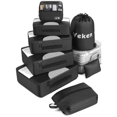 Custom Logo Accepted Unisex Travel Bags 8 Set Packing Cubes with Laundry Bag and Storage