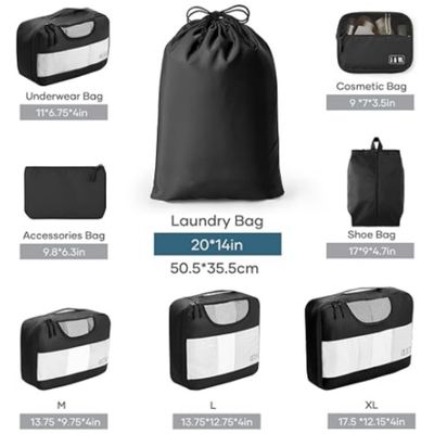 Custom Logo Accepted Unisex Travel Bags 8 Set Packing Cubes with Laundry Bag and Storage