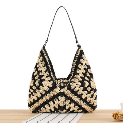 Women's Eco-friendly Handwoven Beach Bag with Hollow Out Flower Design and PU Leather Strap