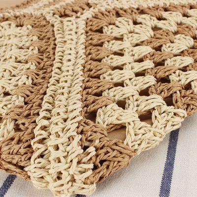 Women's Eco-friendly Handwoven Beach Bag with Hollow Out Flower Design and PU Leather Strap