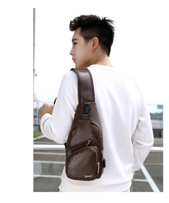 Customized Size Newest Fashinable Mens PU Leather Chest Bags with USB Charging Port