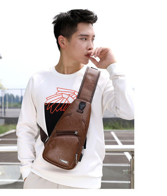 Customized Size Newest Fashinable Mens PU Leather Chest Bags with USB Charging Port