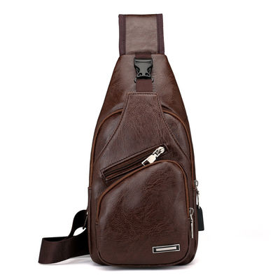 Customized Size Newest Fashinable Mens PU Leather Chest Bags with USB Charging Port