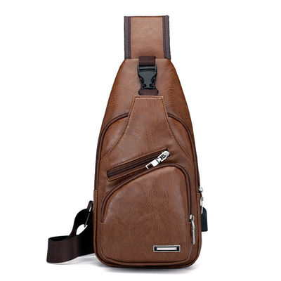 Customized Size Newest Fashinable Mens PU Leather Chest Bags with USB Charging Port