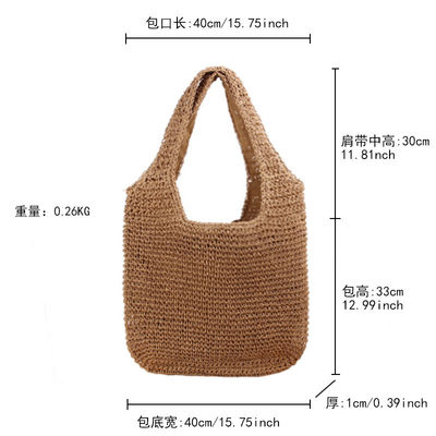 One-shoulder Hand Woven Straw Tote Bag for Women's Travel and Outgoing Beach Casual