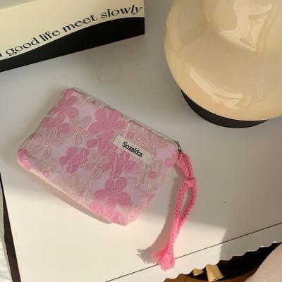 Travel Makeup Cosmetic Bag Case Custom Cotton Canvas Pouch Toiletry Floral Makeup Bag