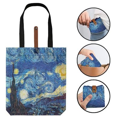 Painting Reusable Shopping Shoulder Bag Ultra Slim Foldable Canvas Beach Bag for Women