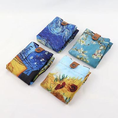 Painting Reusable Shopping Shoulder Bag Ultra Slim Foldable Canvas Beach Bag for Women