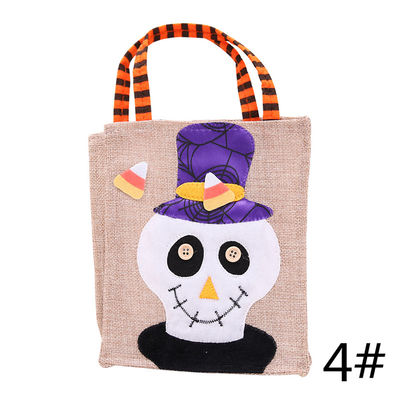 Open Closure Reusable Halloween Pumpkin Witch Skeleton Linen Bag for Candy Collection