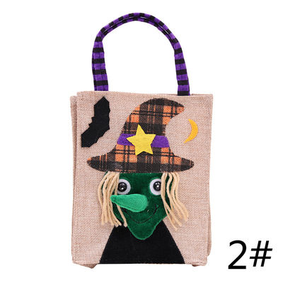 Open Closure Reusable Halloween Pumpkin Witch Skeleton Linen Bag for Candy Collection