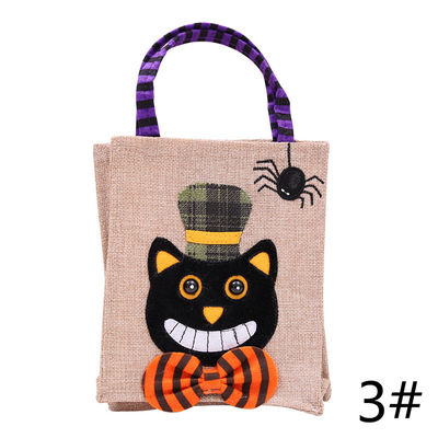 Open Closure Reusable Halloween Pumpkin Witch Skeleton Linen Bag for Candy Collection