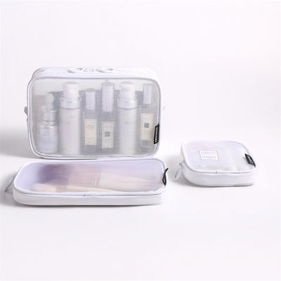 Solid Pattern Type Nylon Mesh Toiletry Makeup Cosmetic Bag Set with Custom Letters Logo