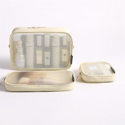Solid Pattern Type Nylon Mesh Toiletry Makeup Cosmetic Bag Set with Custom Letters Logo