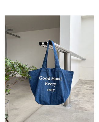 All Seasons Vintage Denim Letter Tote Bag Customized for Large Capacity and More