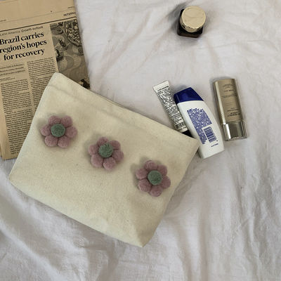 Small Blank Zipper Cotton Canvas Cosmetic Make Up Bag With Logo for Customized Color