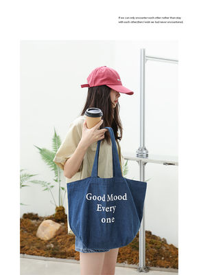 All Seasons Vintage Denim Letter Tote Bag Customized for Large Capacity and More