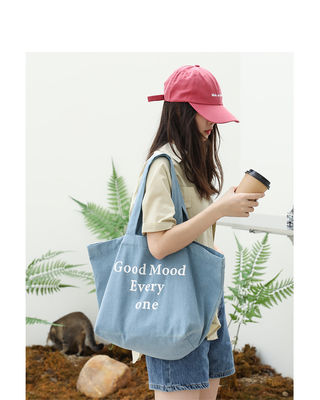 All Seasons Vintage Denim Letter Tote Bag Customized for Large Capacity and More