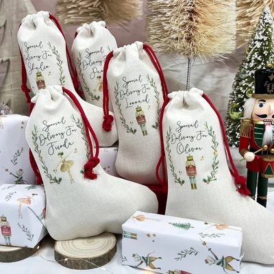 Sublimation Blanks Santa Sack Christmas Stockings Drawstring Bag with Polyester Lining
