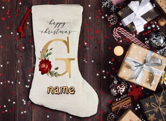 Sublimation Blanks Santa Sack Christmas Stockings Drawstring Bag with Polyester Lining