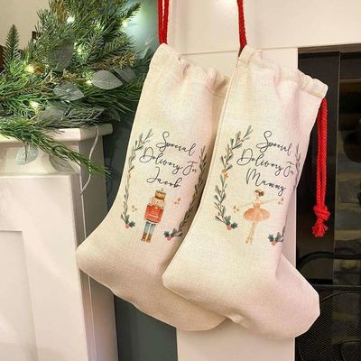 Sublimation Blanks Santa Sack Christmas Stockings Drawstring Bag with Polyester Lining