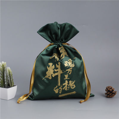 Custom Logo Satin Drawstring Bag for Hair Wig Storage and Large Silk Gift Packaging