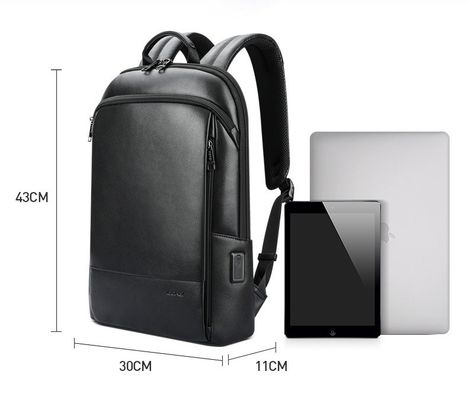 Customize Men's Large Capacity Leather Laptop Backpack with Anti-theft USB Charging Port