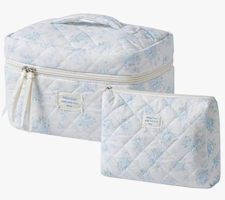 Lightweight Blue Gingham Makeup Pouch Newest Fashinable Style for Women's Travel Needs