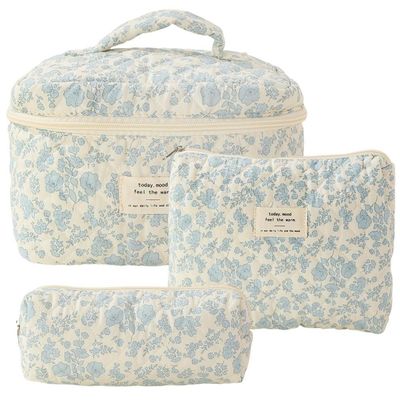 Lightweight Blue Gingham Makeup Pouch Newest Fashinable Style for Women's Travel Needs