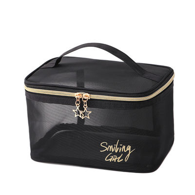 Zipper Closure Black Mesh Makeup Tools Organizer Beauty Cosmetic Bag for Beauty Lovers