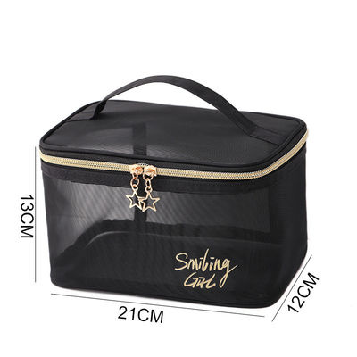 Zipper Closure Black Mesh Makeup Tools Organizer Beauty Cosmetic Bag for Beauty Lovers