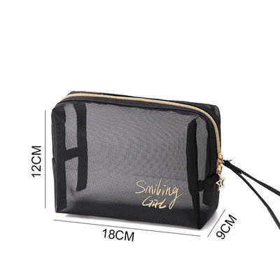Zipper Closure Black Mesh Makeup Tools Organizer Beauty Cosmetic Bag for Beauty Lovers
