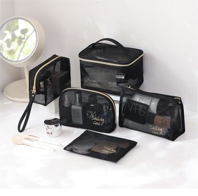 Zipper Closure Black Mesh Makeup Tools Organizer Beauty Cosmetic Bag for Beauty Lovers