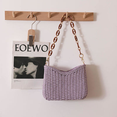 2024 Small Fresh Purple Straw Bag Woven Handmade for Seaside Resort Beach Solid Color