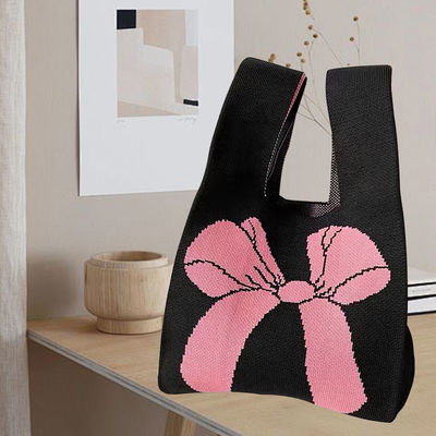 Customized Tote Bag Design Knitted Organic Cotton Fabric with Eco-Friendly Bow Knot
